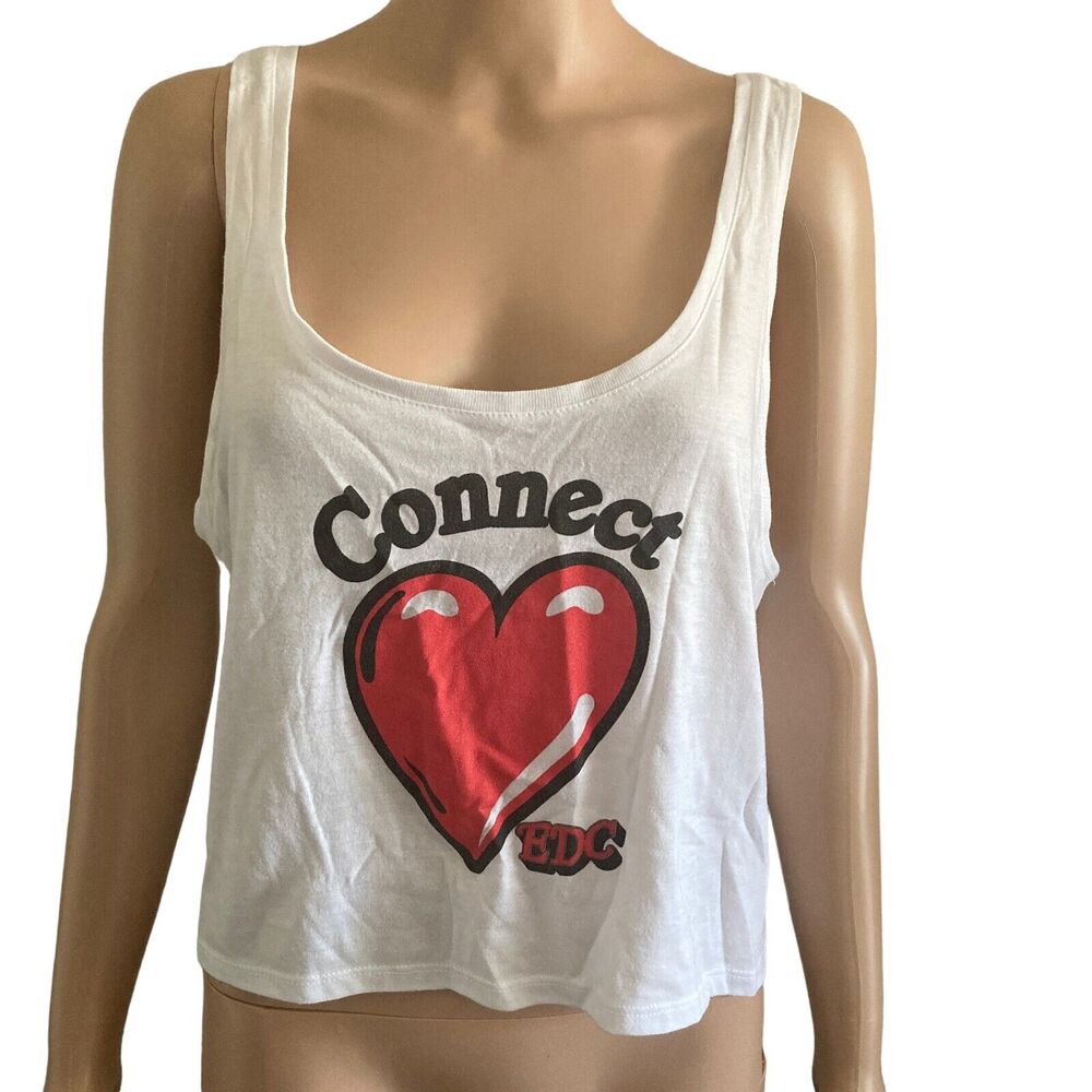 EDC Tshirt Womens Medium Red Heart White Stretch